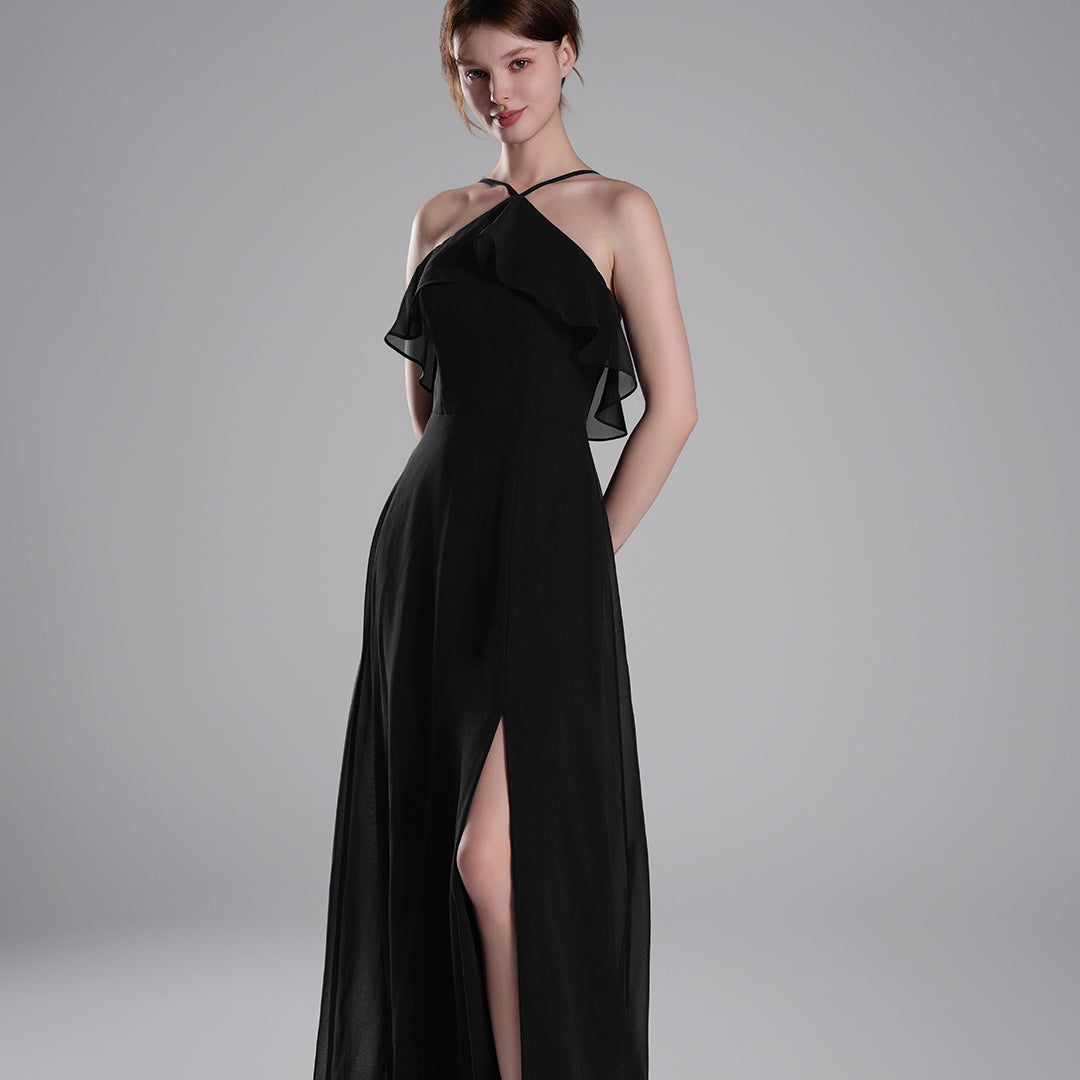 Asymmetrical Neck Spaghetti straps Pleated Dresses