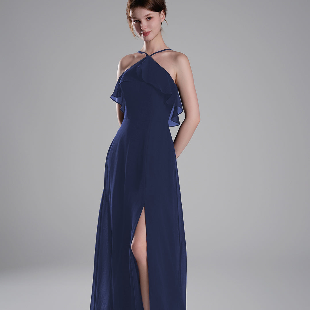 Asymmetrical Neck Spaghetti straps Pleated Dresses