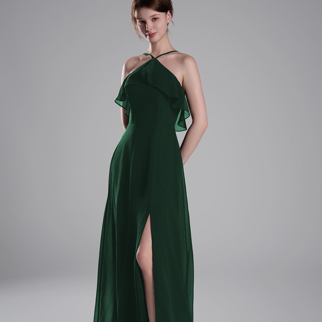 Asymmetrical Neck Spaghetti straps Pleated Dresses