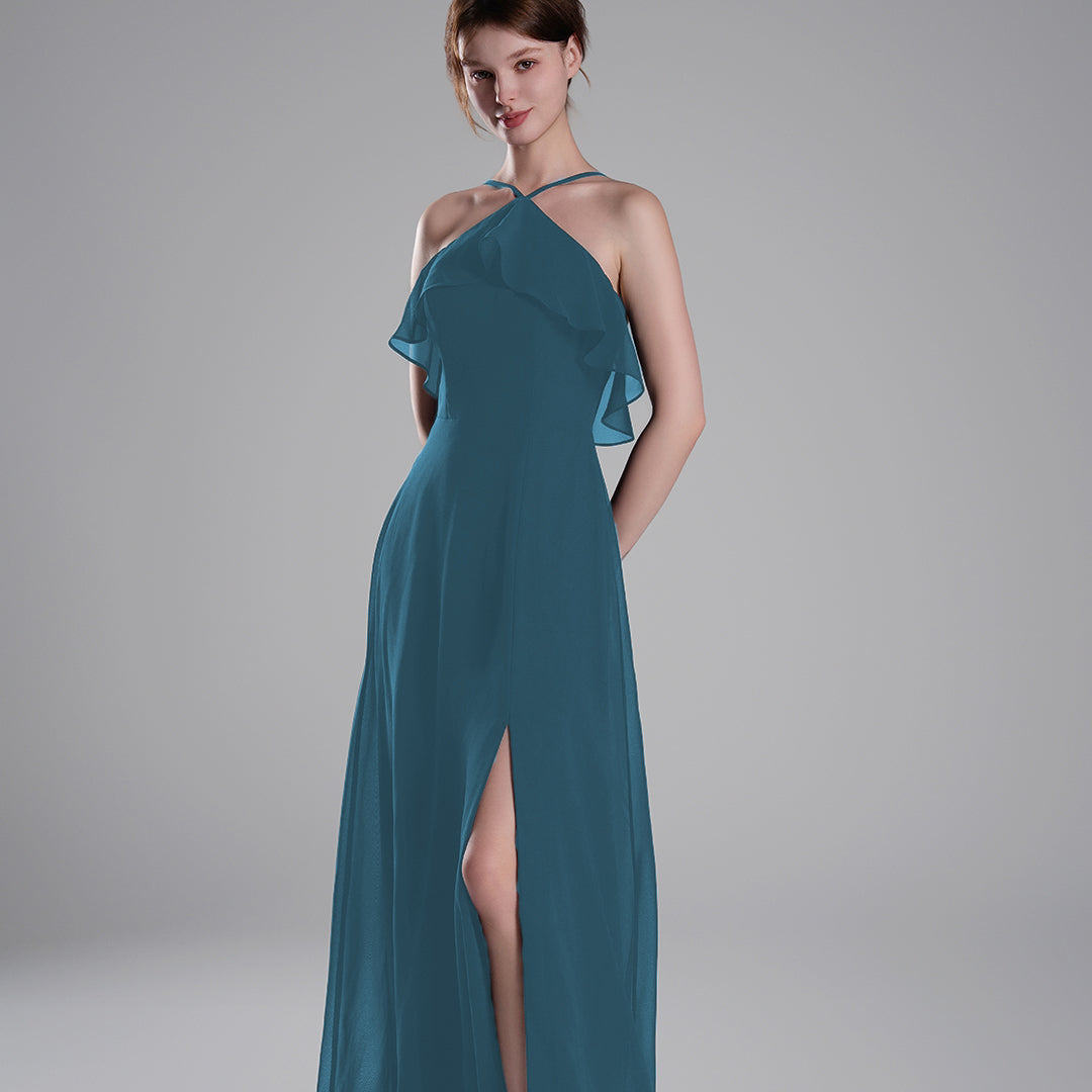 Asymmetrical Neck Spaghetti straps Pleated Dresses