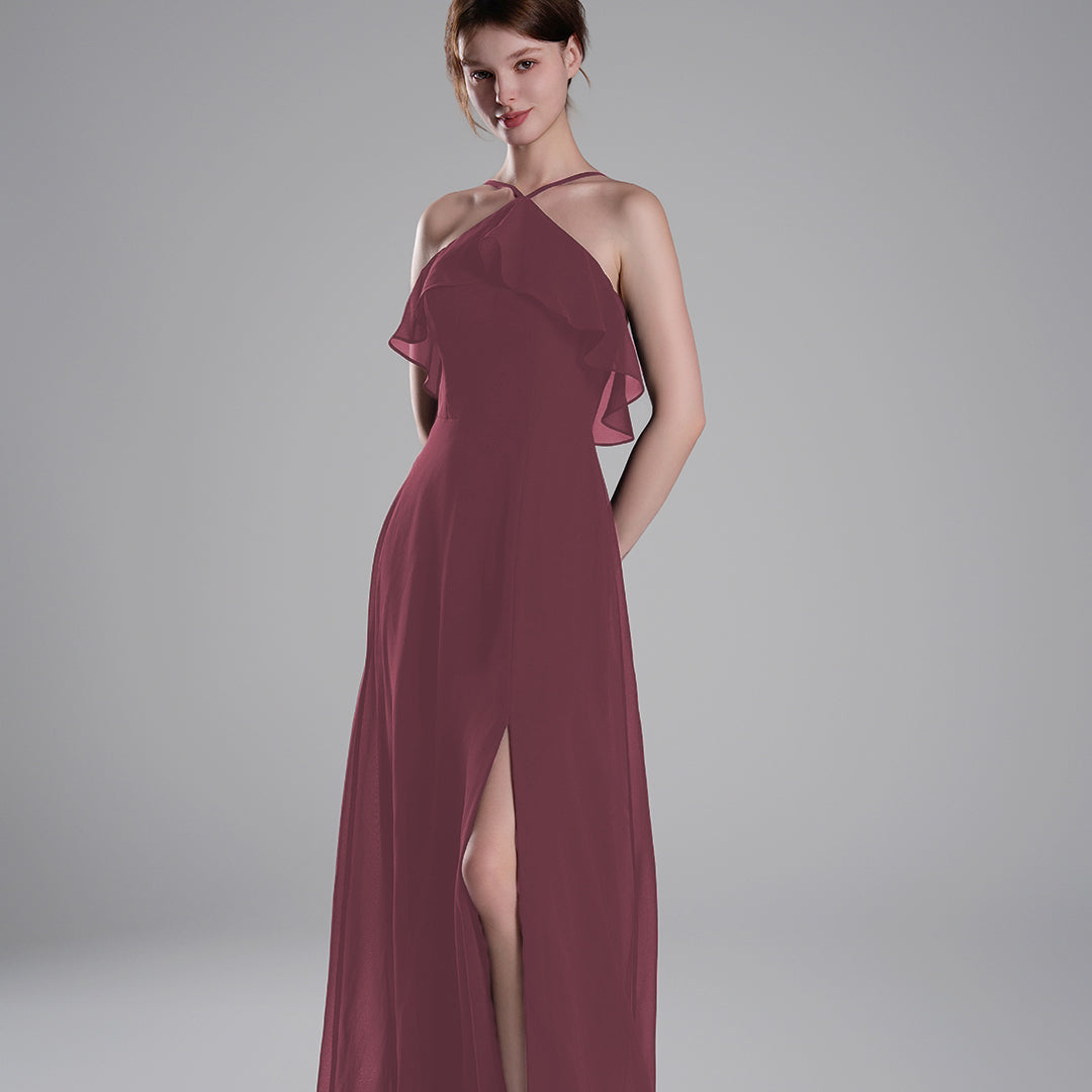 Asymmetrical Neck Spaghetti straps Pleated Dresses