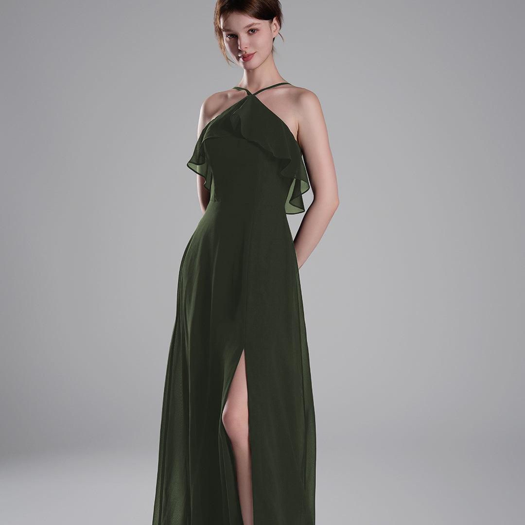 Asymmetrical Neck Spaghetti straps Pleated Dresses