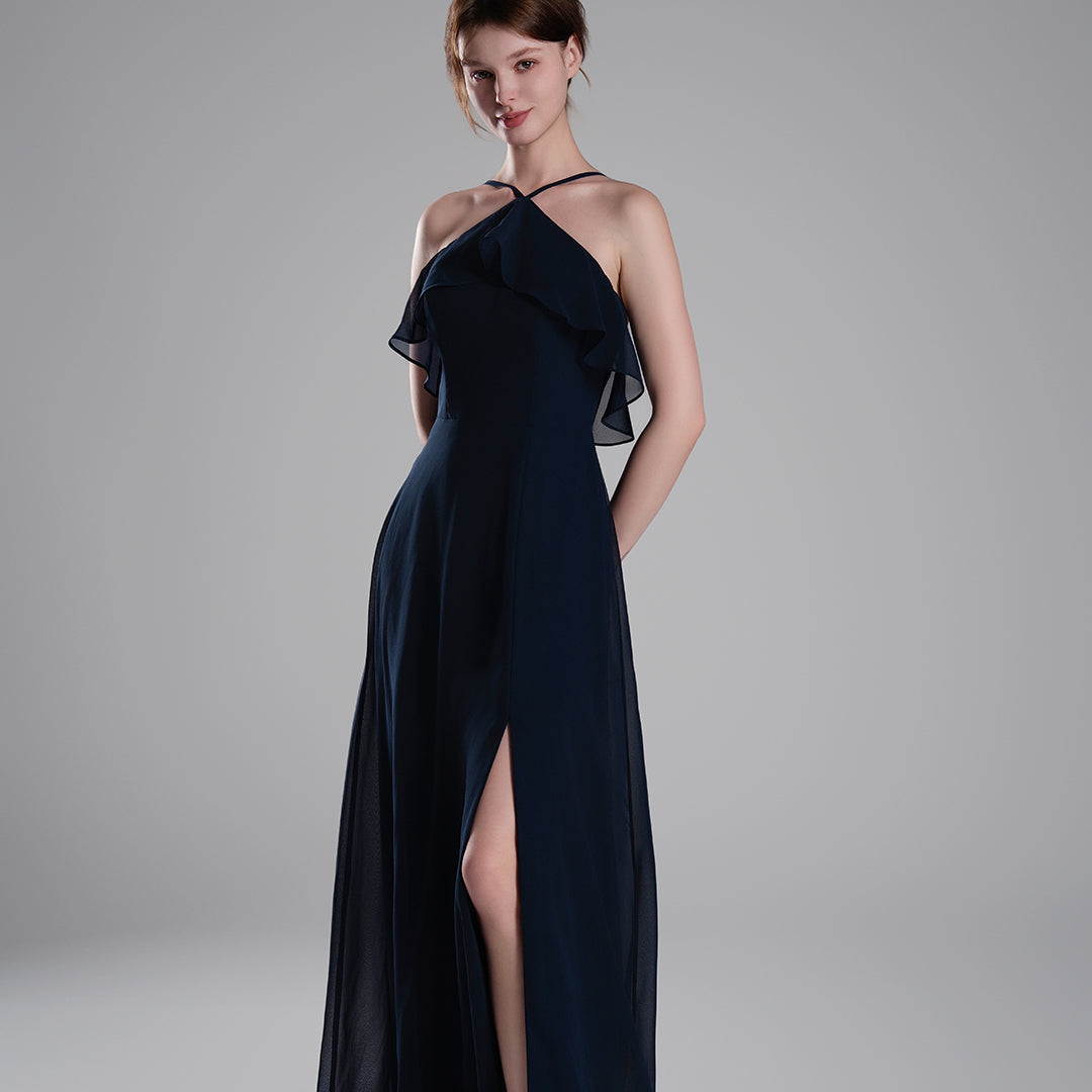 Asymmetrical Neck Spaghetti straps Pleated Dresses