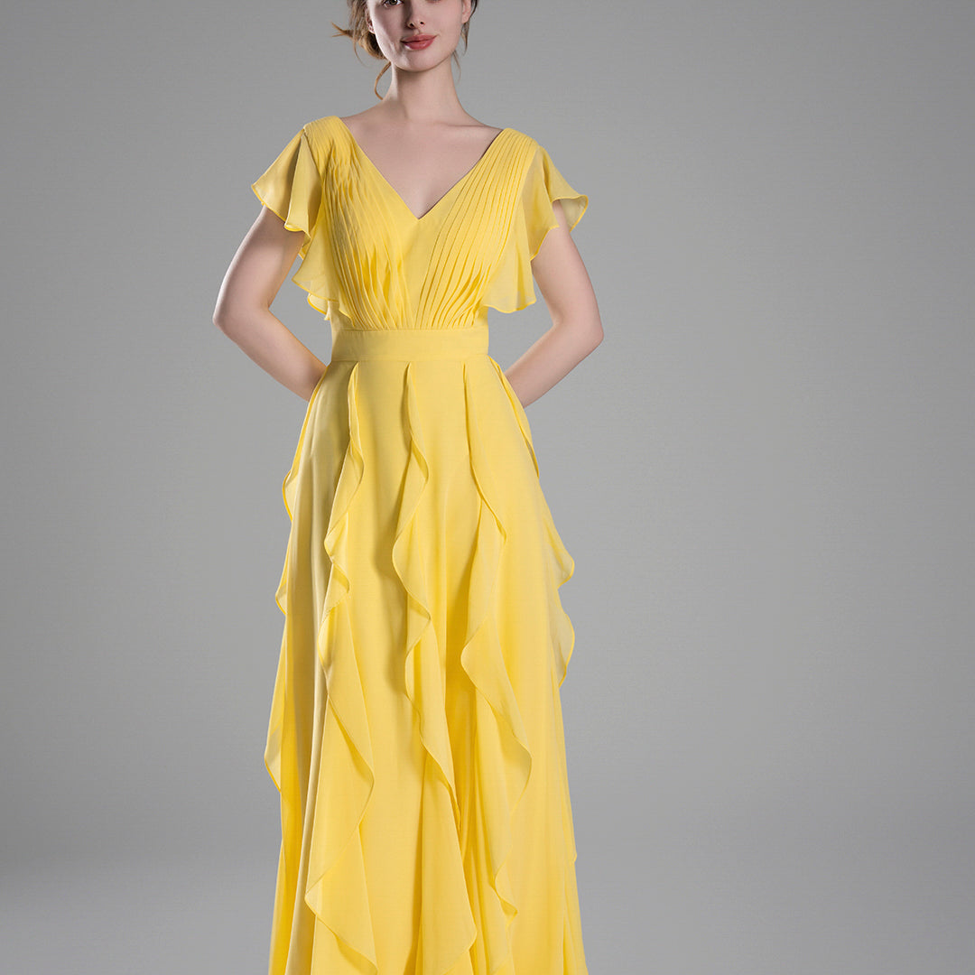 Flutter Sleeves Ruffle Detailing A-line Dresses