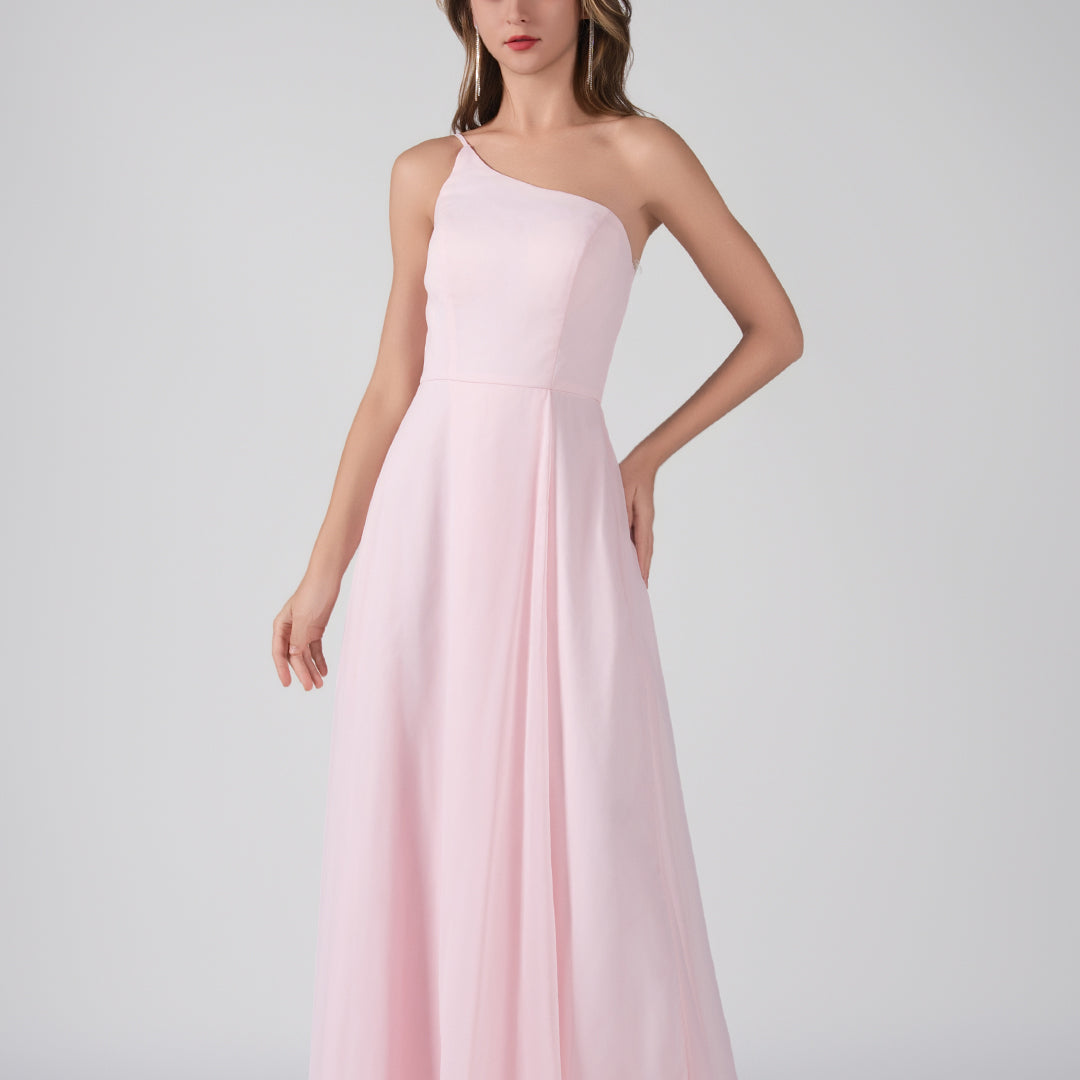 One Shoulder A-Line Side Split Floor-Length Dress