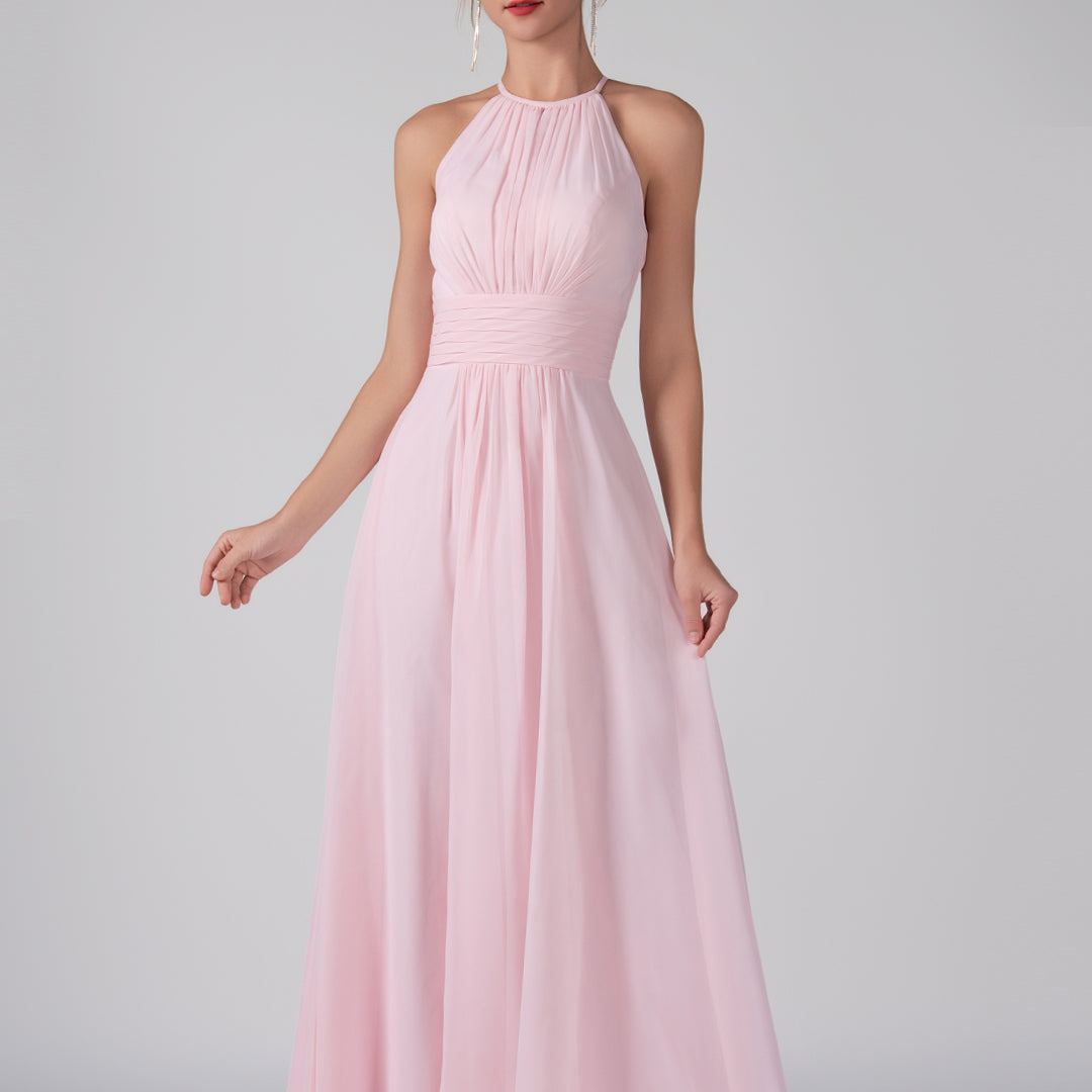 Robe longue chic à volants et bretelles licou