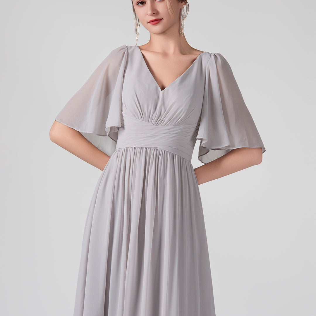 V-Neck Flowing Sleeves A-Line Ruffles Maxi Dresses