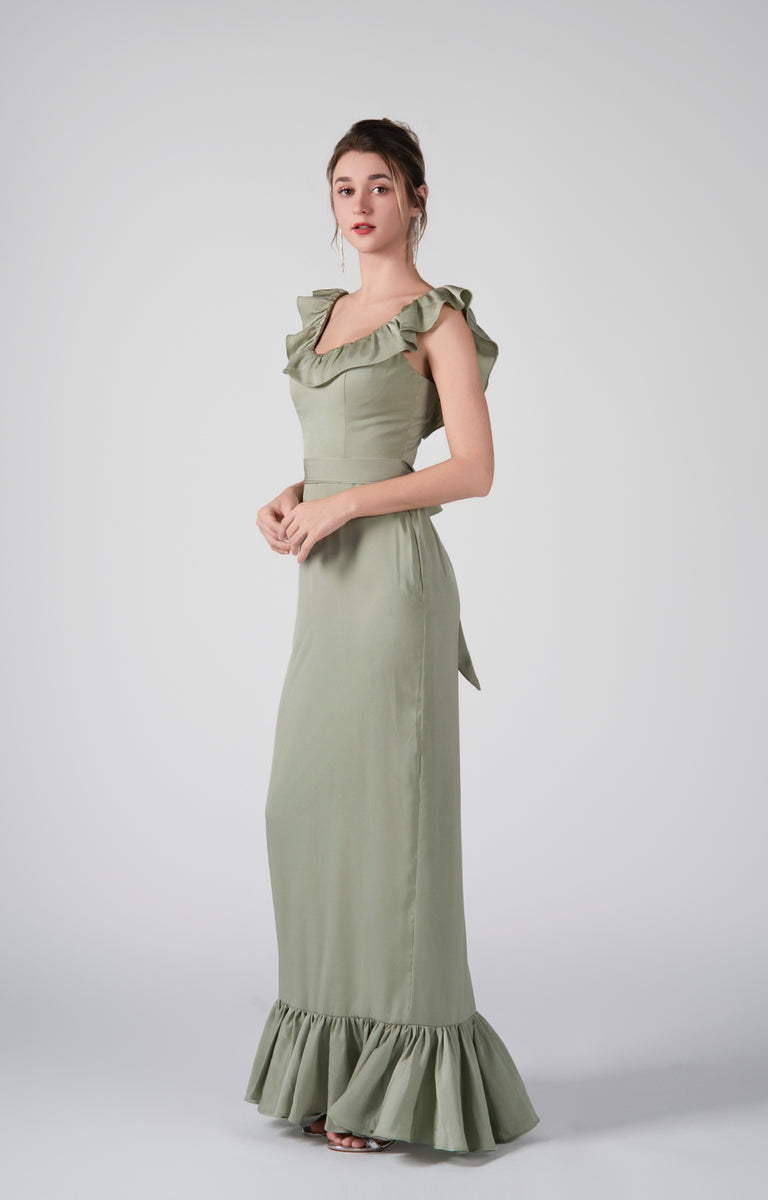 Belted Split Round Neck Dress