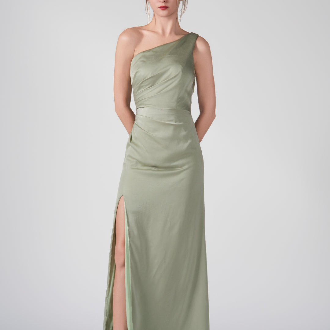 Asymmetrical One-Shoulder Warp Hip Side Slit Dresses