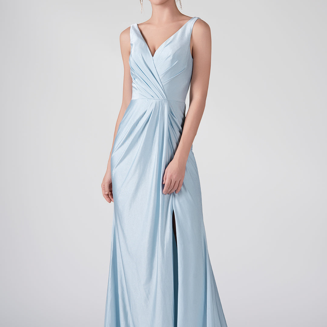 Tank Straps V-Neck Pleated Side Slit A-line Dresses