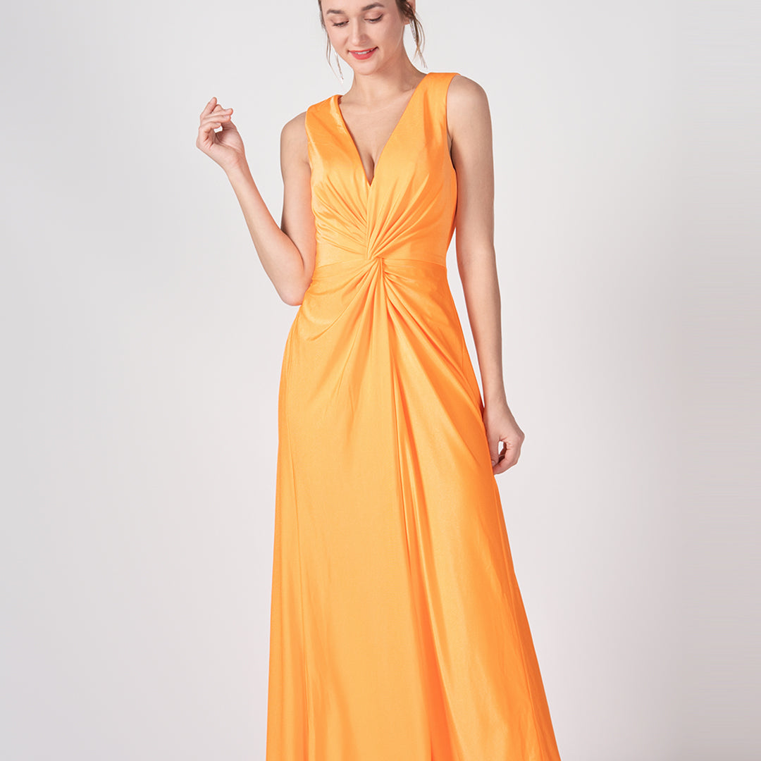 Deep V-Neck Twist-Front A-Line Split Dresses