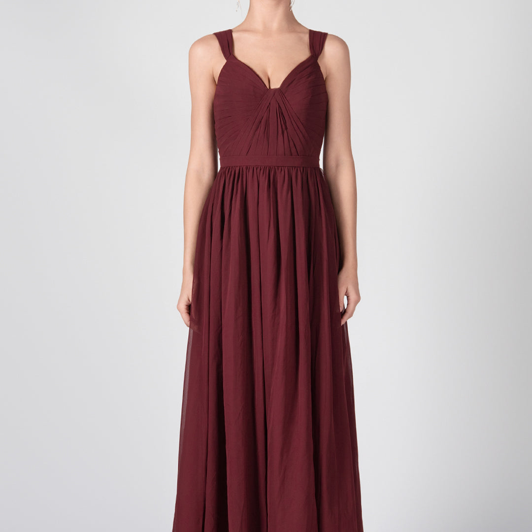 Ruched V-Neck Strappy Split Maxi Dresses