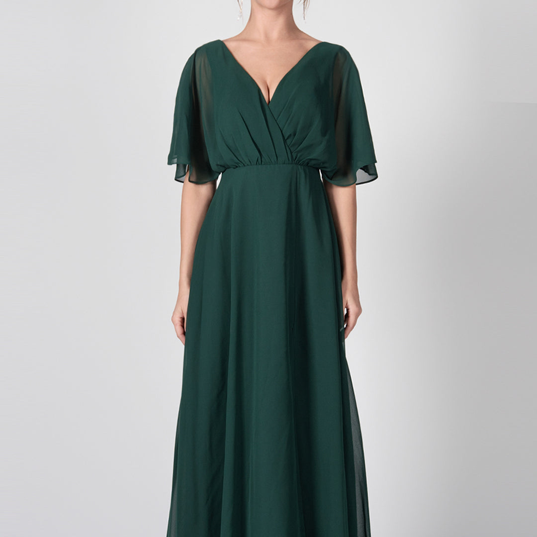 Open Back V-Neck Split Chiffon Maxi Dresses