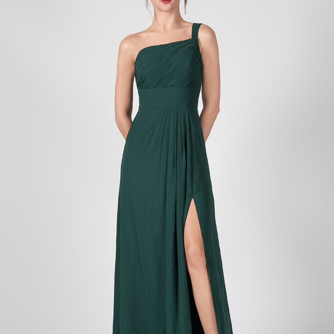 One Shoulder A-Line Side Split Chiffon Maxi Dresses