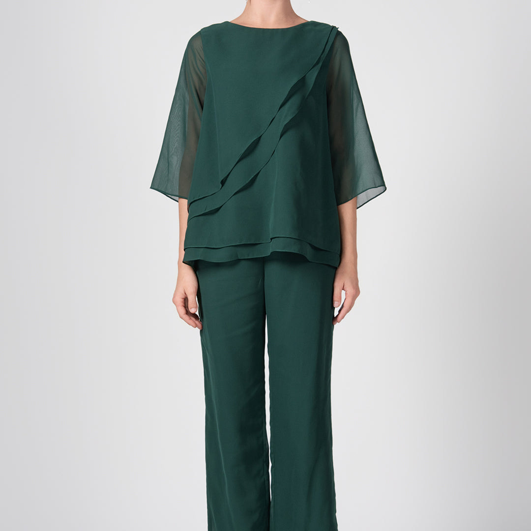 2-Piece Mother of the Bride Sheer Sleeve Pant Suits