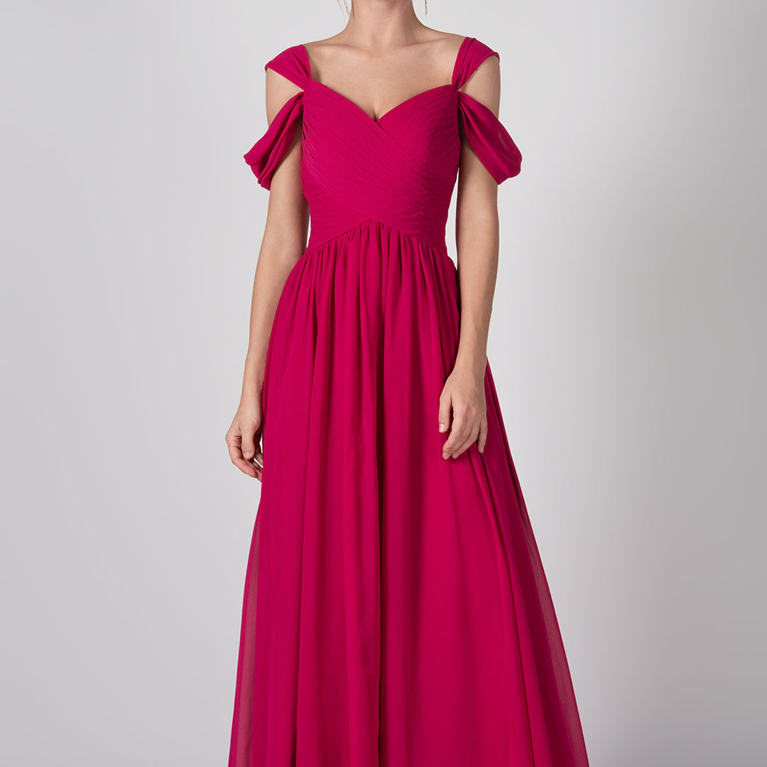 Drop Shoulder Pleated Chiffon Lace-up Dresses