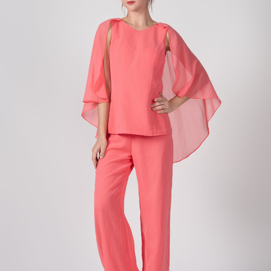 2-Piece Mother of the Bride Chiffon Pant Suits with Cape