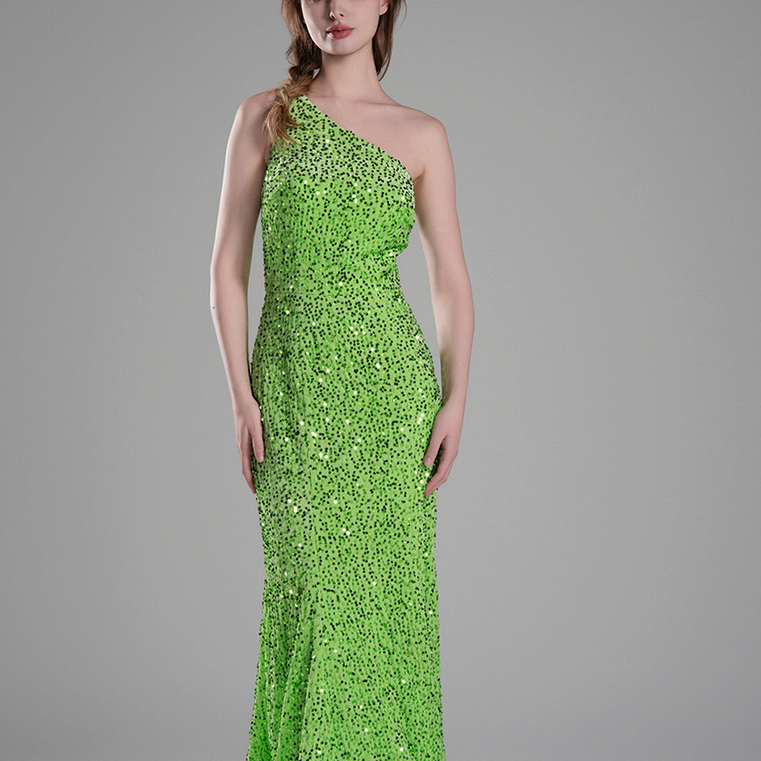 One-Shoulder Double Straps Sequins Mermaid Dresses