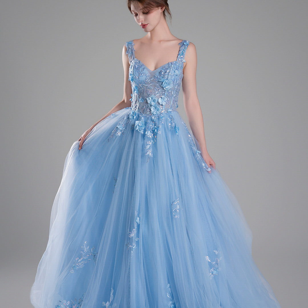 Sweetheart 3D Floral Embroidery Appliquéd Puffy Dresses