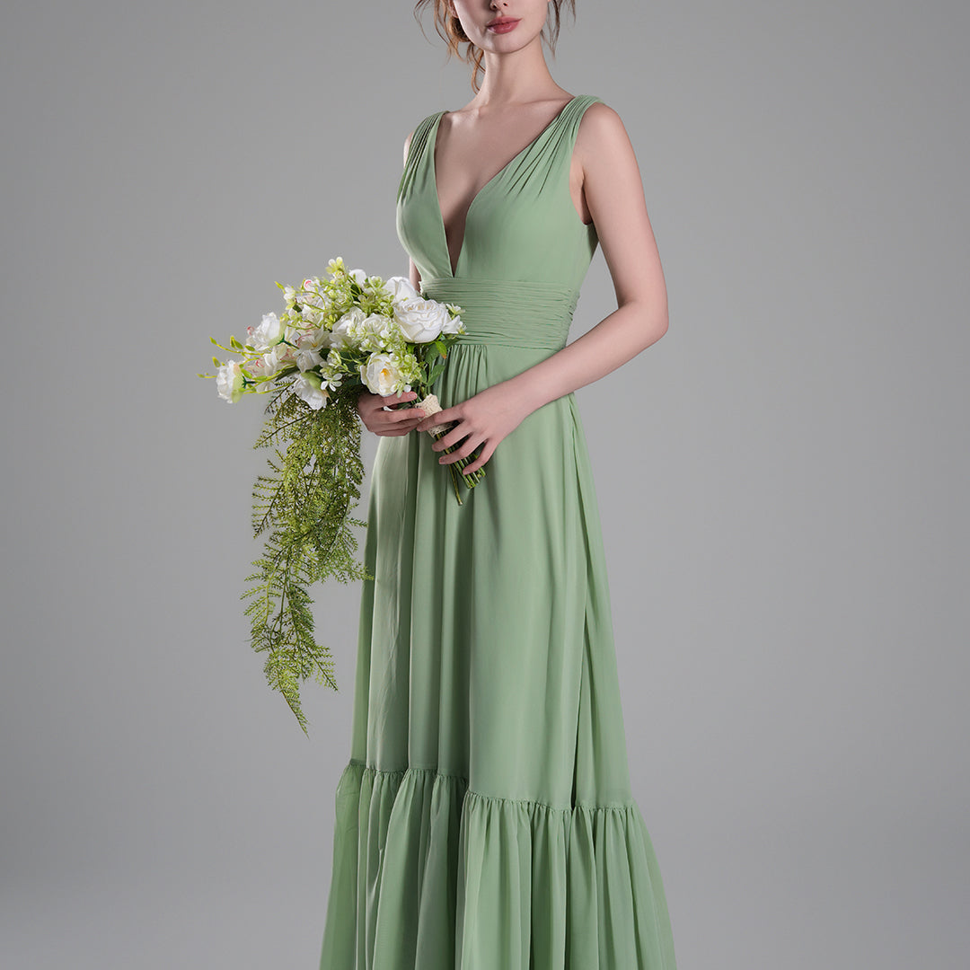 Sexy V-Neck Patchwork Chiffon Maxi Dress