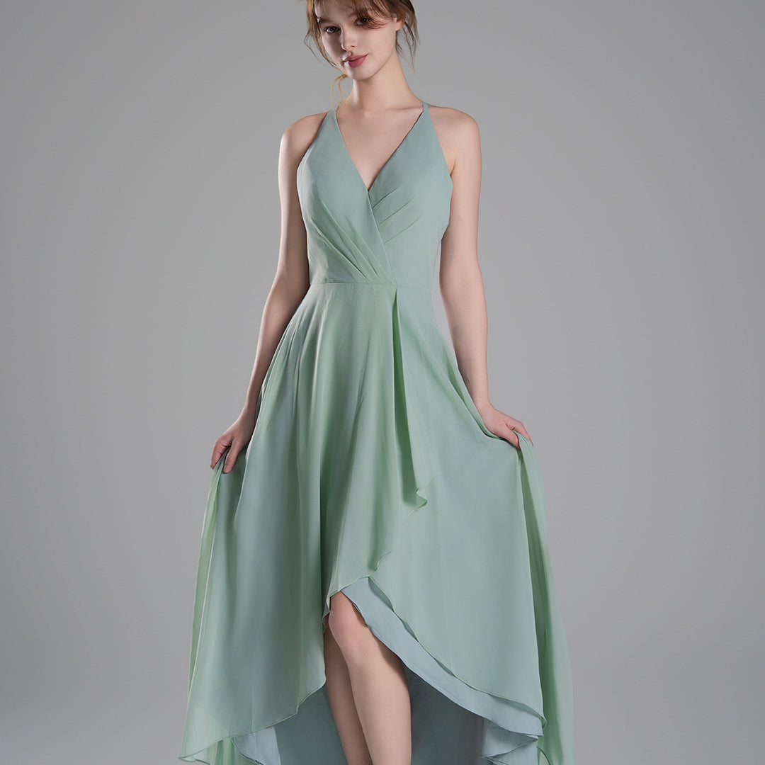 V-Neck Layered Drape Chiffon Maxi Dress