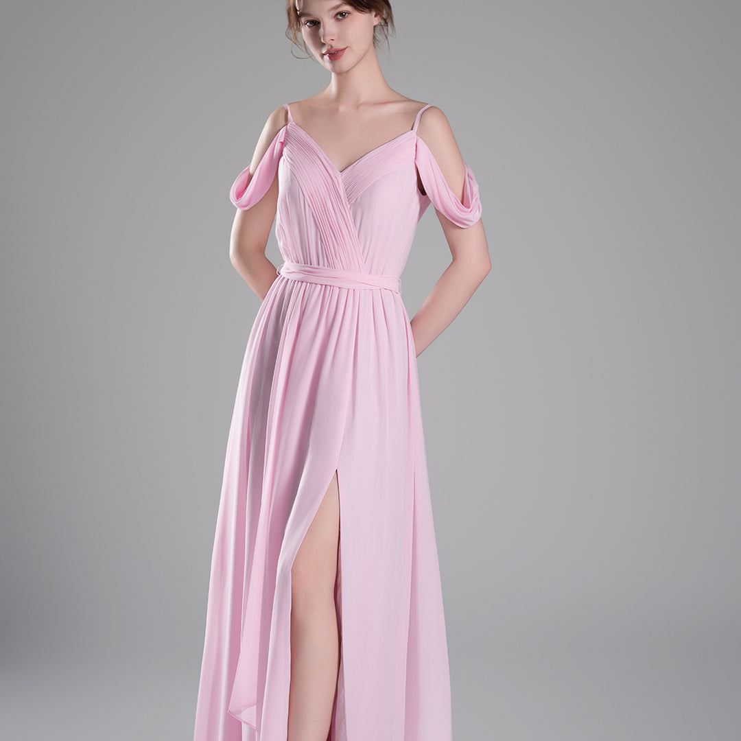 Off-Shoulder Adjustable Waist Tie Pleated Dresses