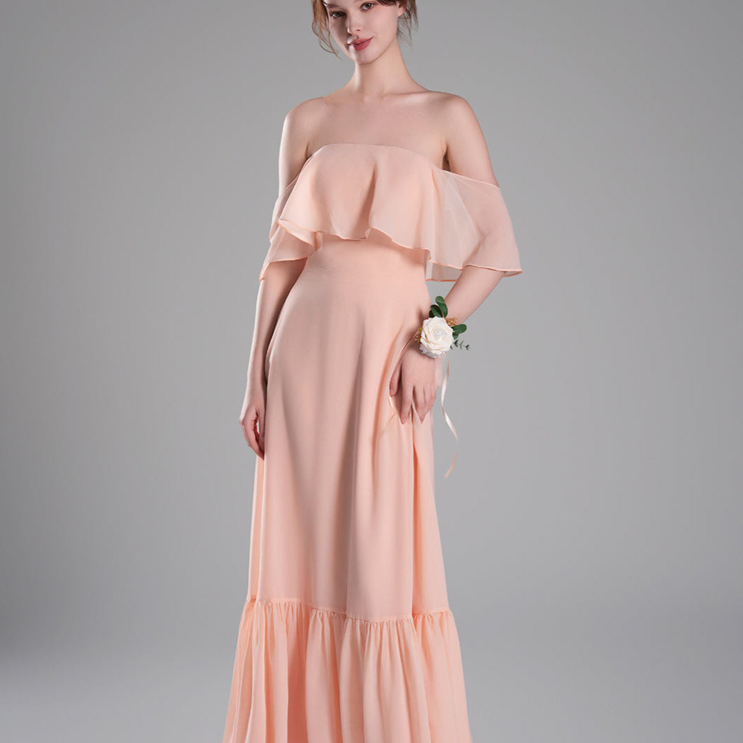 Off-Shoulder Ruffle Detailing Tiered Hemline Dresses