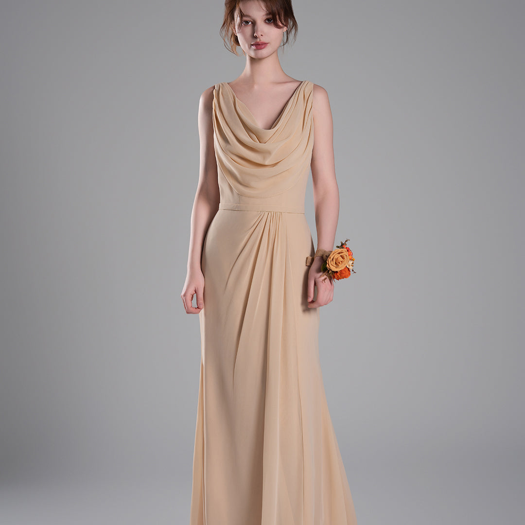Cowl Neckline Fitted Bodice Asymmetrical Dresses