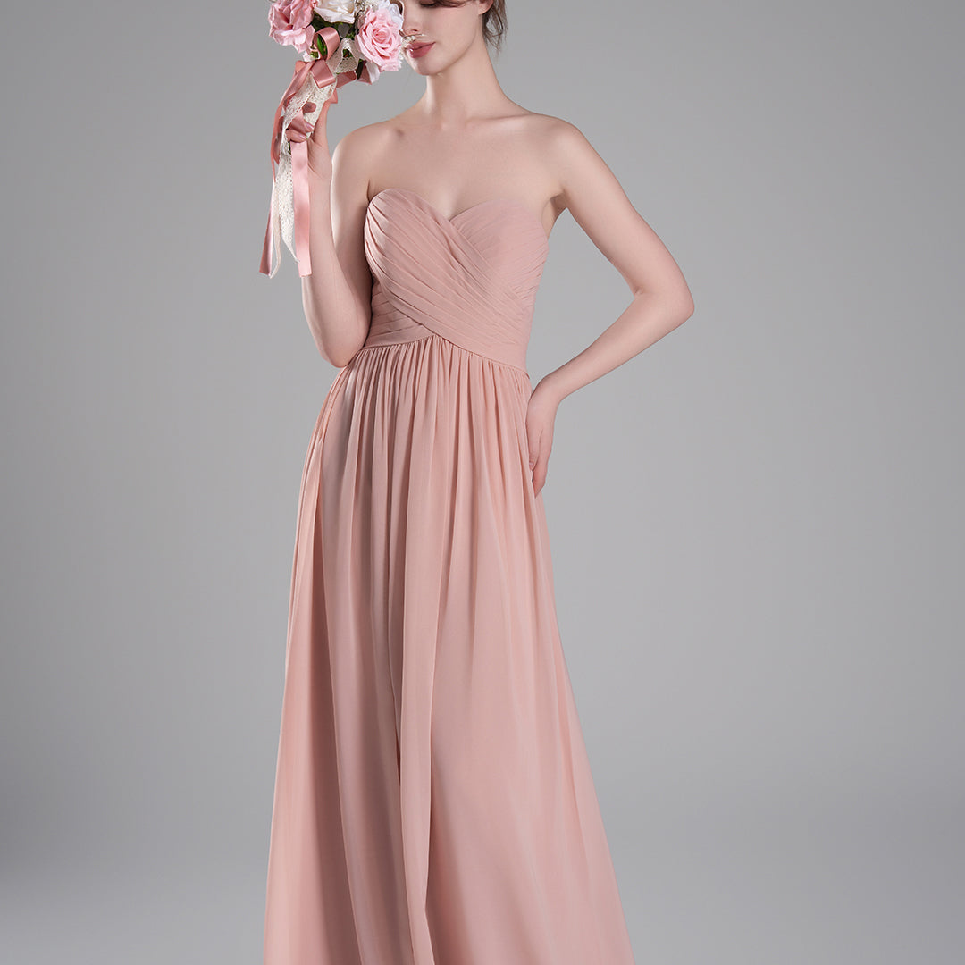 Sweetheart Neck Pleated Flowing A-Line Silhouette Dresses