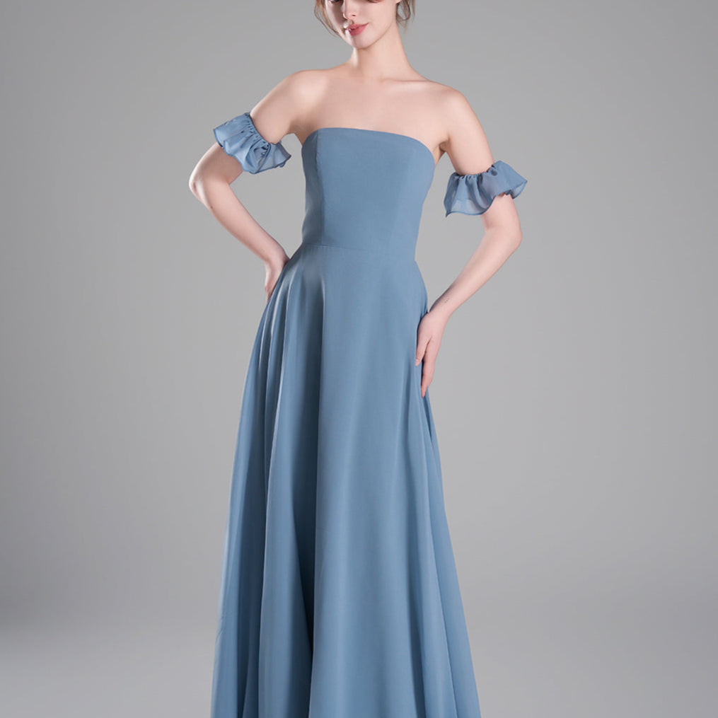 Off-Shoulder Ruffle Sleeves Figure Bodice A-line Dresses
