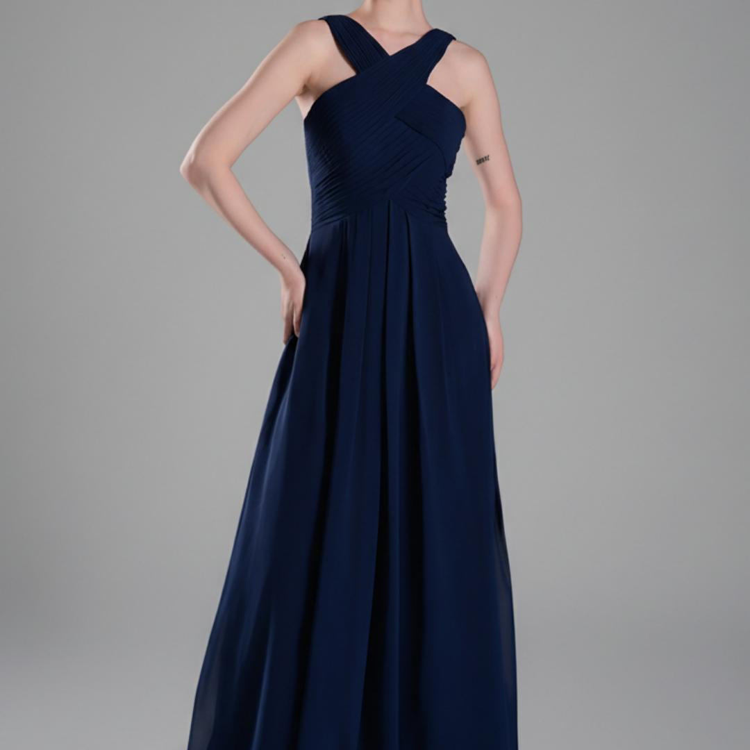 Crossed Straps Ruched Bodice A-Line Dresses