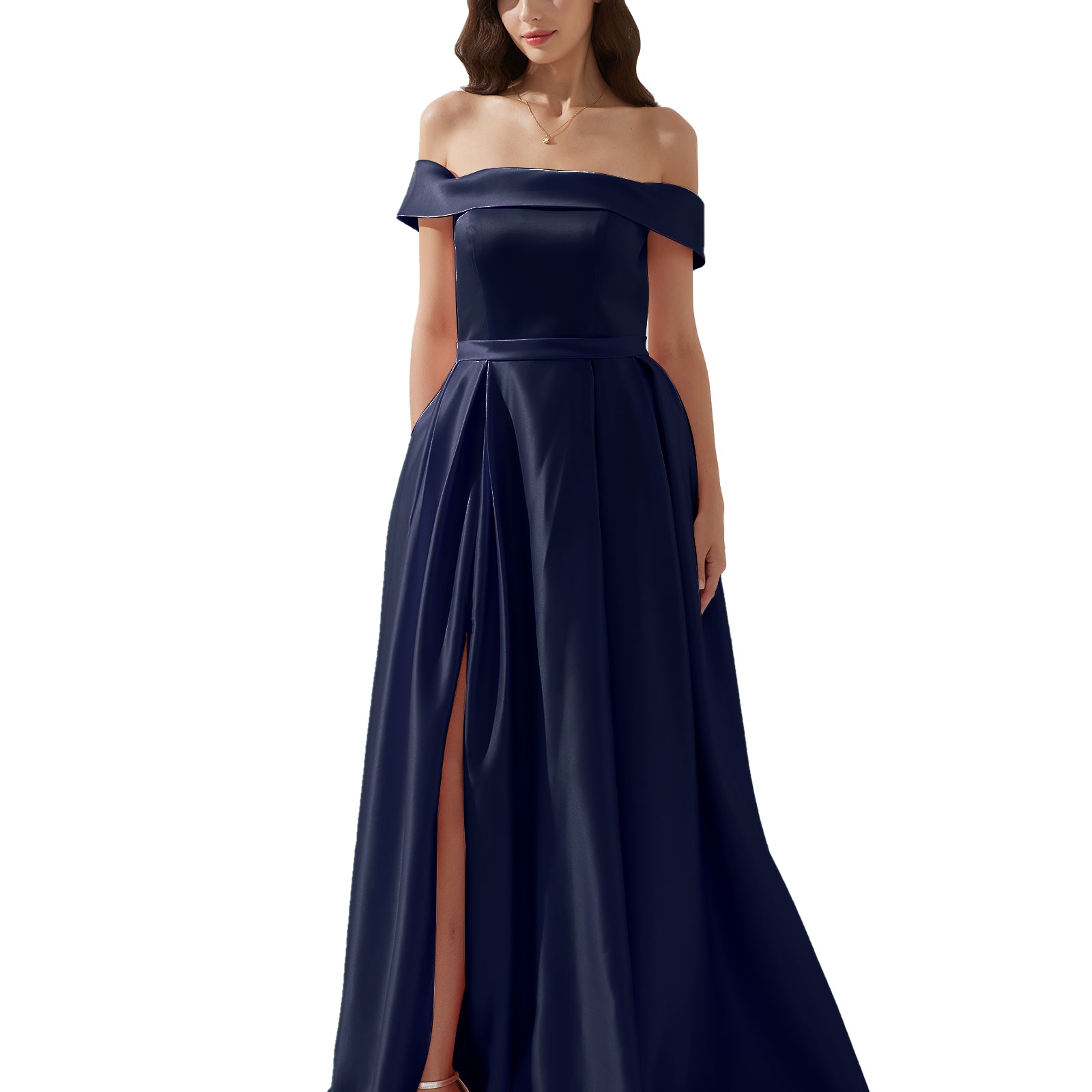 Off-shoulder Back Zipper Floor-length Evening Dress with Pockets