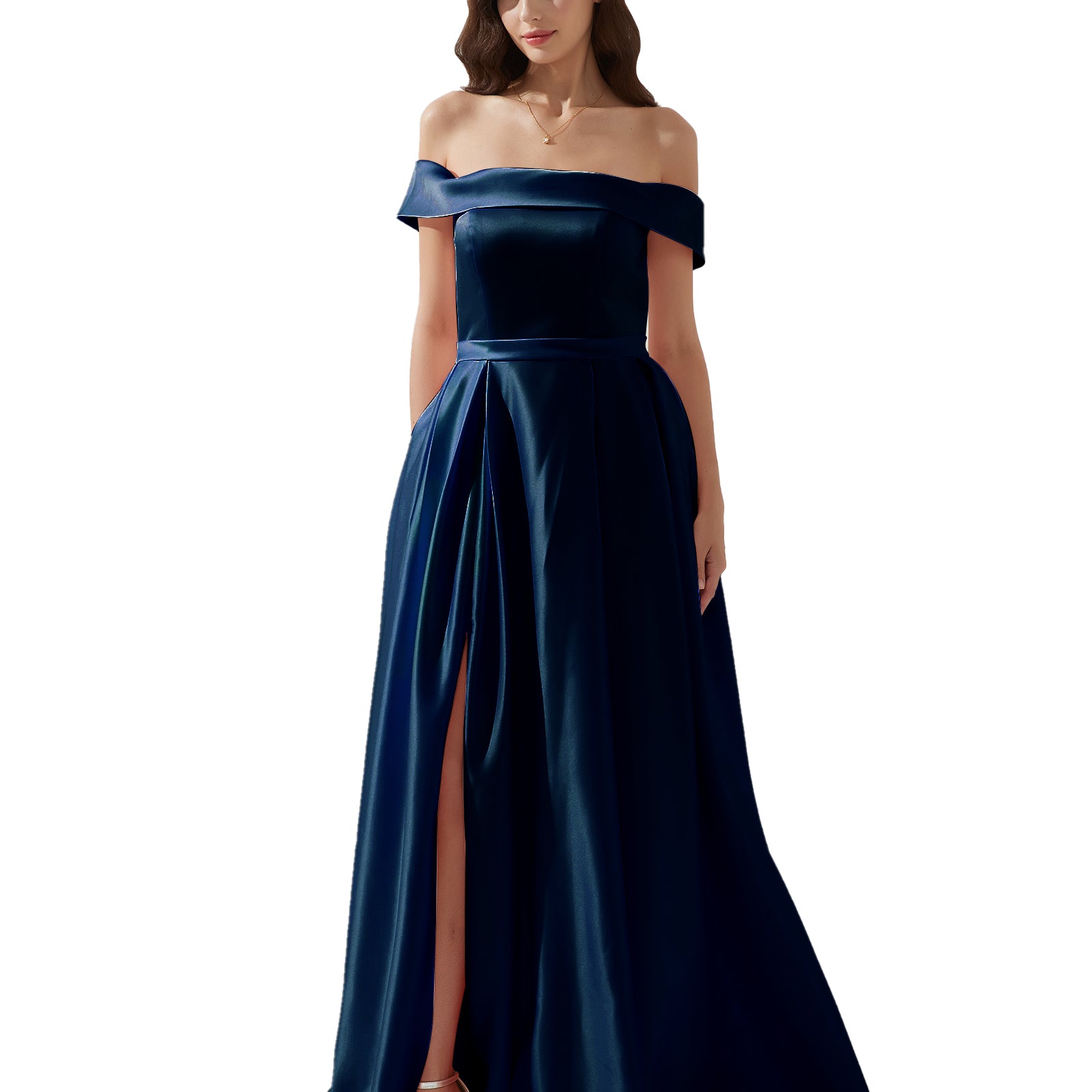 Off-shoulder Back Zipper Floor-length Evening Dress with Pockets