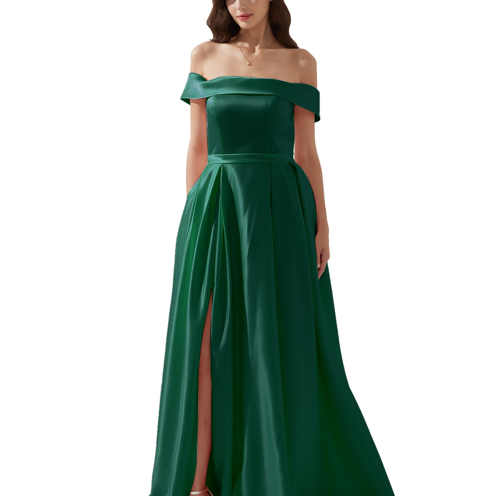 Off-shoulder Back Zipper Floor-length Evening Dress with Pockets