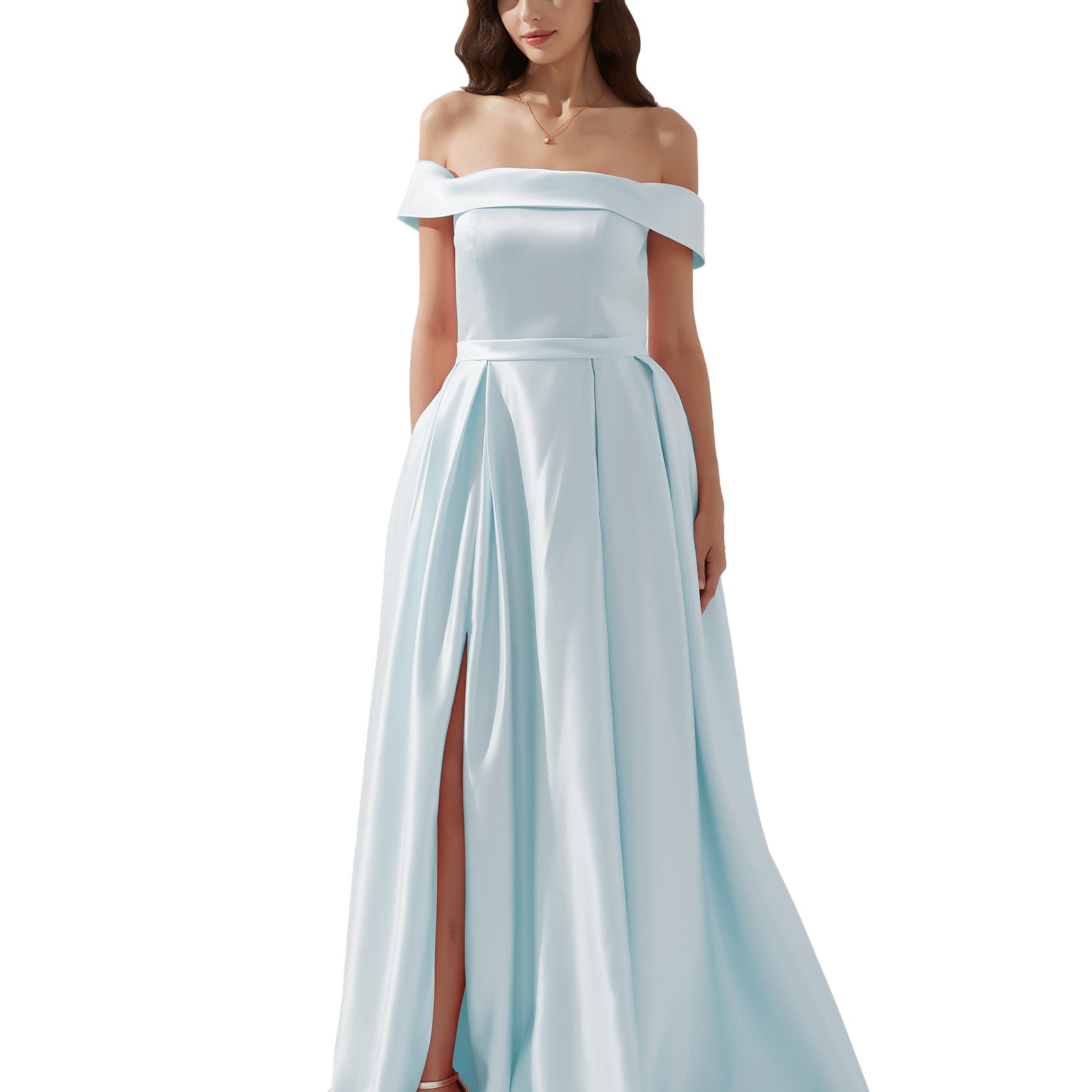 Off-shoulder Back Zipper Floor-length Evening Dress with Pockets