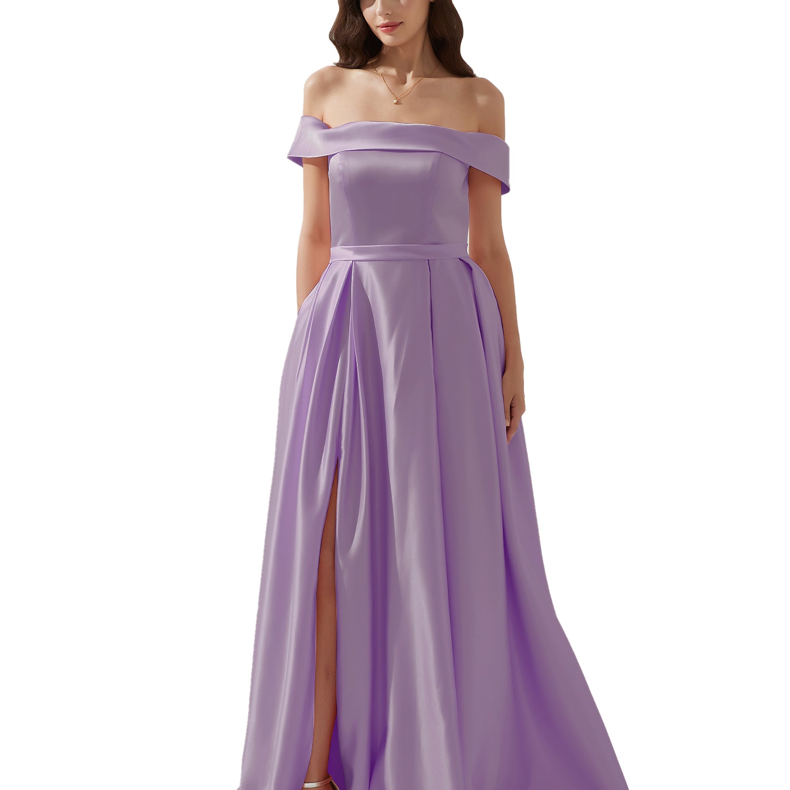 Off-shoulder Back Zipper Floor-length Evening Dress with Pockets