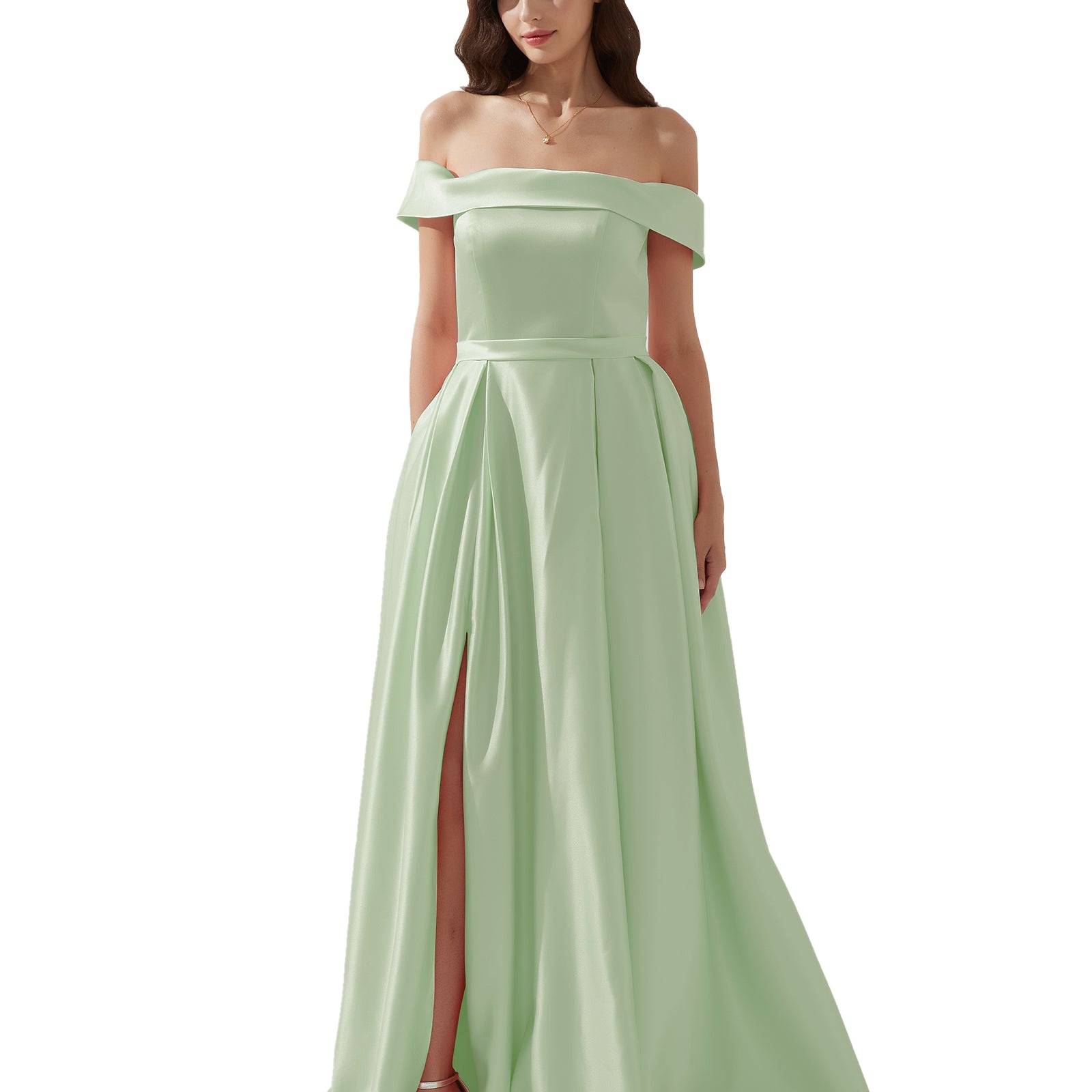 Off-shoulder Back Zipper Floor-length Evening Dress with Pockets