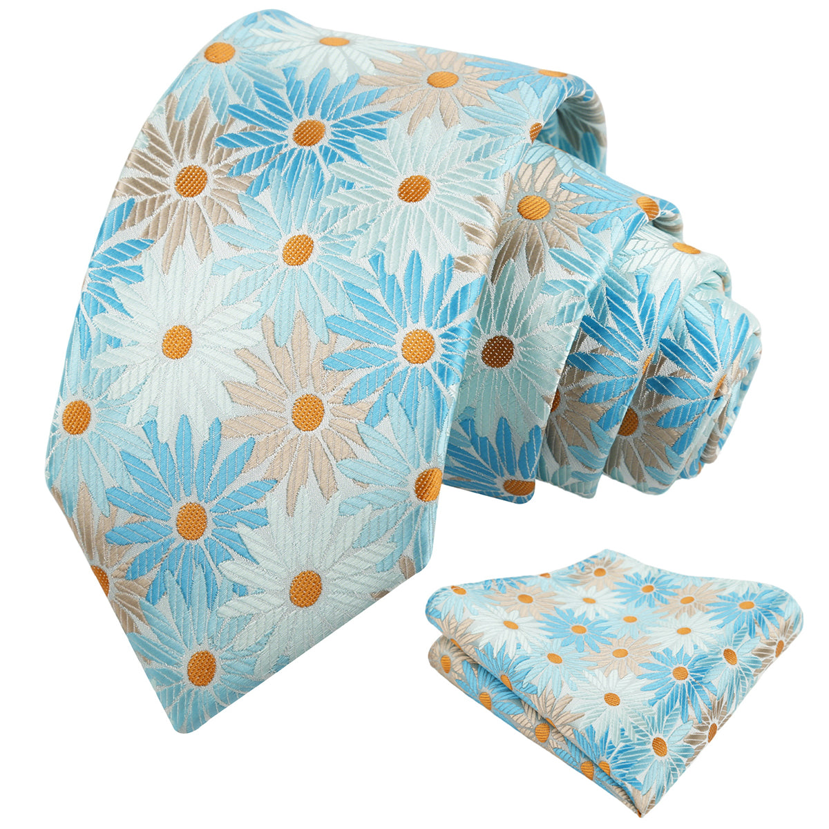 Mens 3.15'' Colorful Flower Necktie and Pocket Square Set Wedding Casual Rustic Tie and Hanky Set-941
