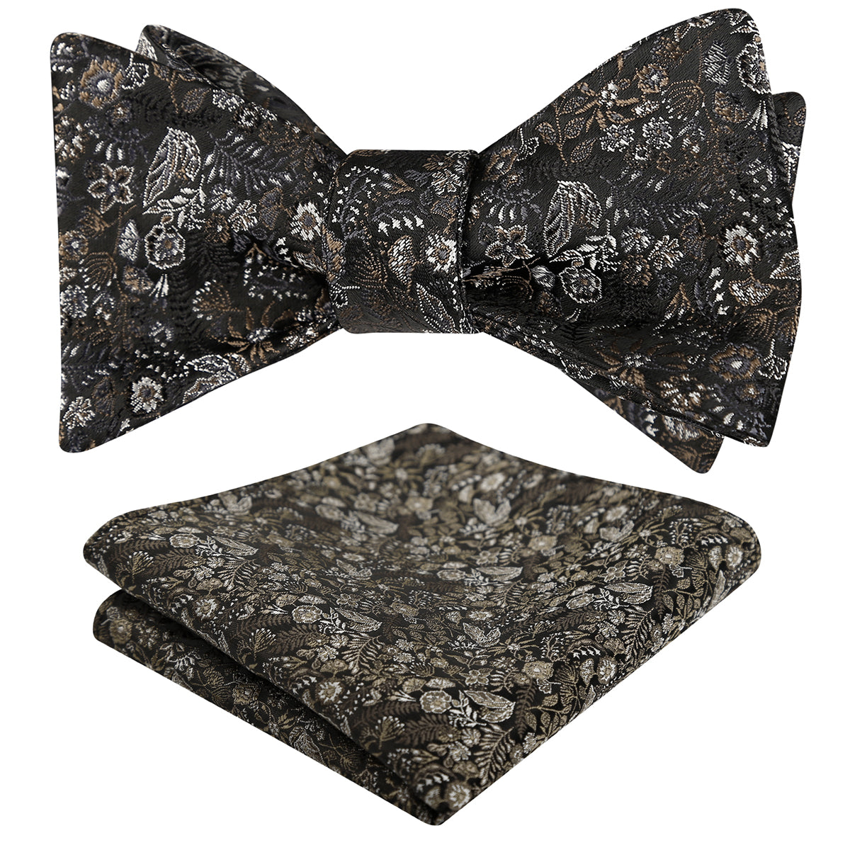 Mens 2pcs Self-tied Vintage Floral Leaf Pattern Bow Tie with Pocket Square Set-032