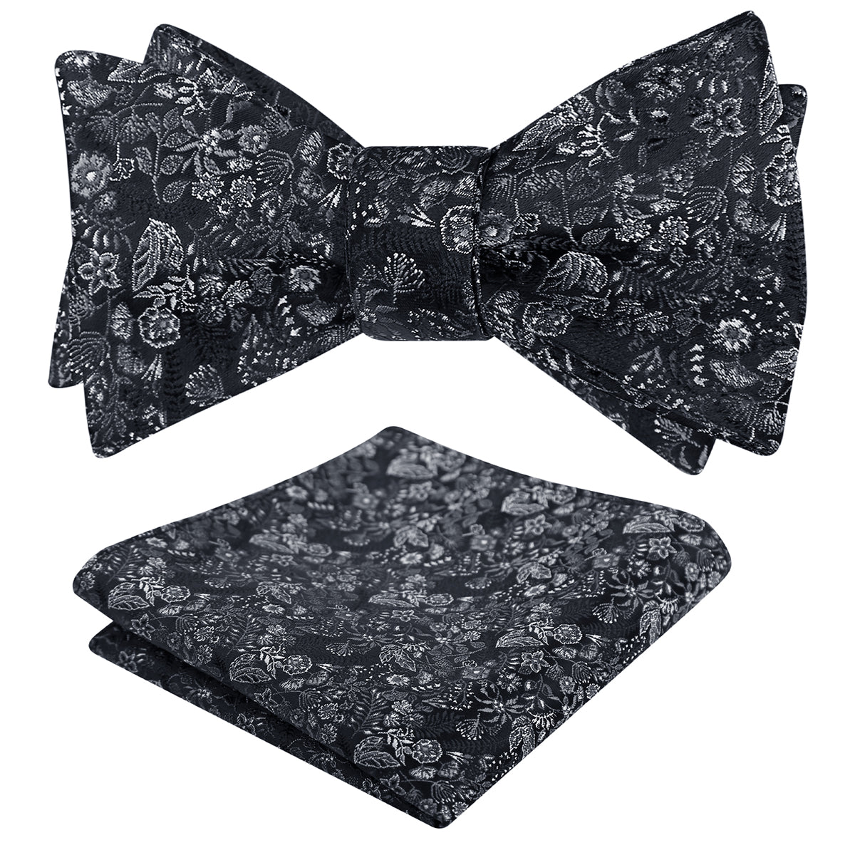 Mens 2pcs Self-tied Vintage Floral Leaf Pattern Bow Tie with Pocket Square Set-032