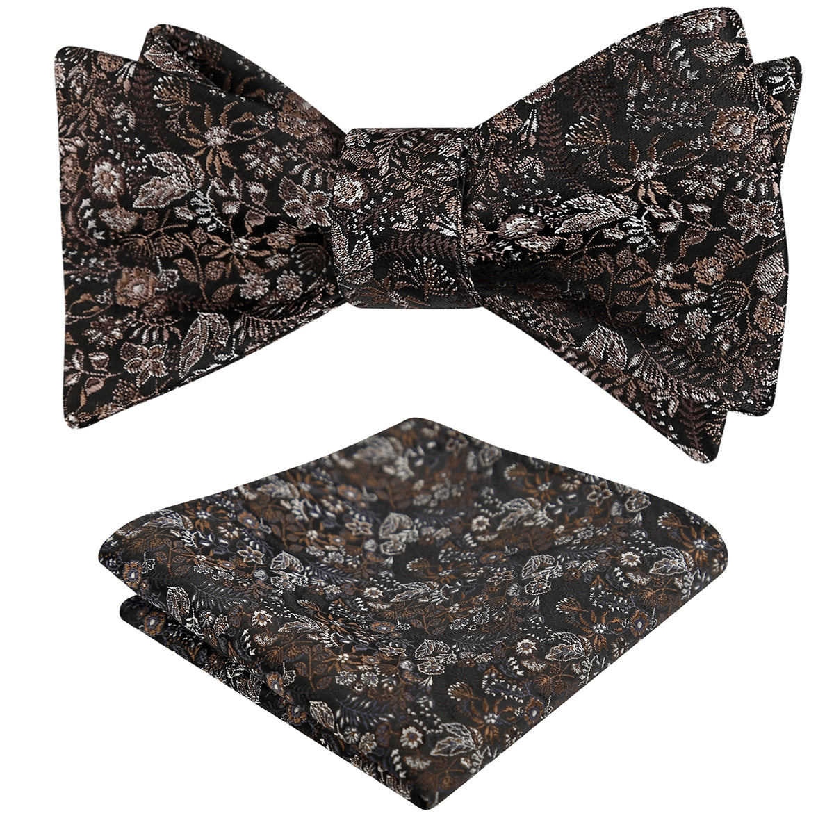 Mens 2pcs Self-tied Vintage Floral Leaf Pattern Bow Tie with Pocket Square Set-032