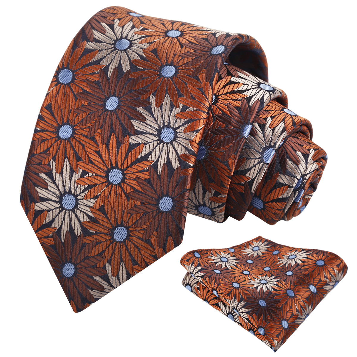 Mens 3.15'' Colorful Flower Necktie and Pocket Square Set Wedding Casual Rustic Tie and Hanky Set-941