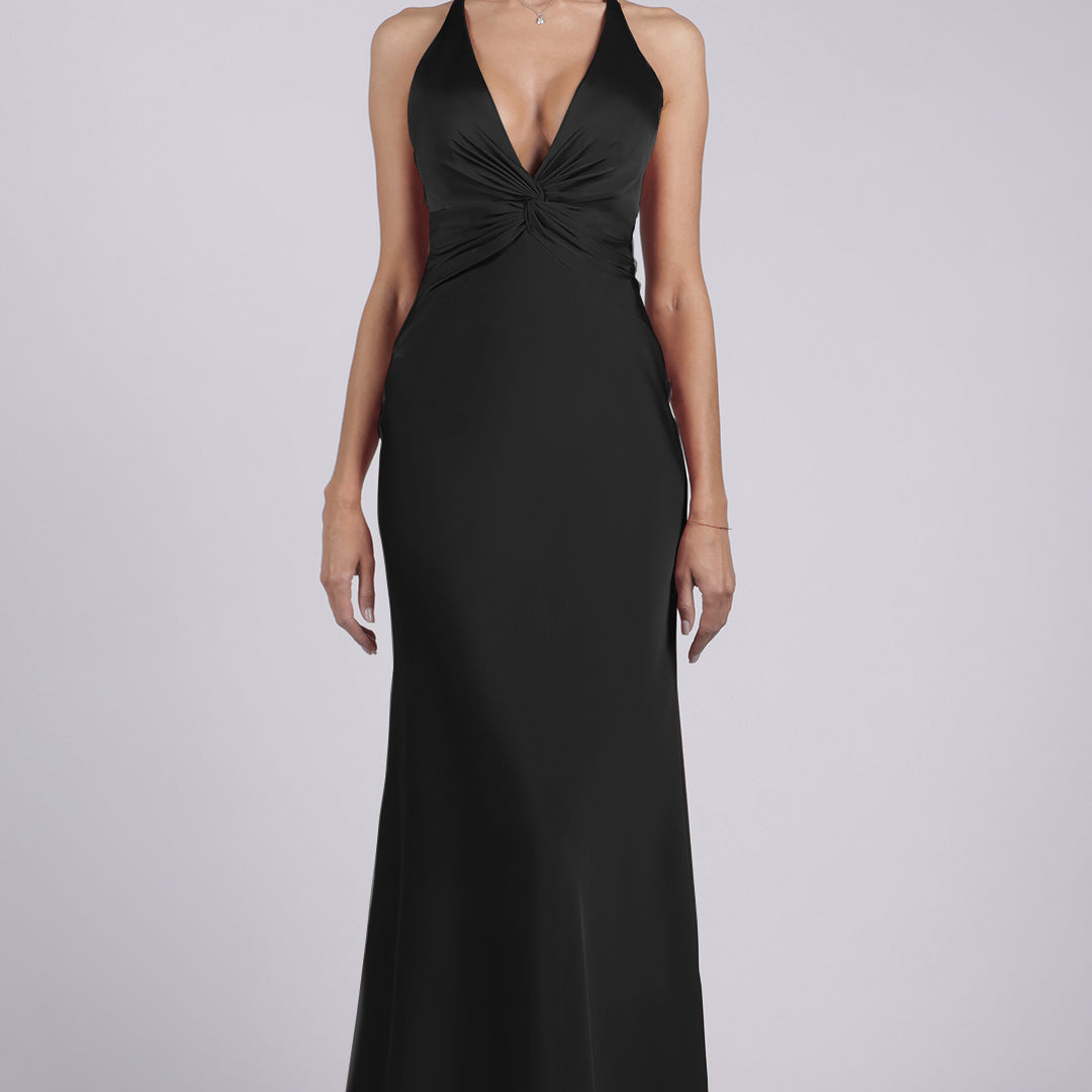 Robe longue élégante à col en V profond et dos nu