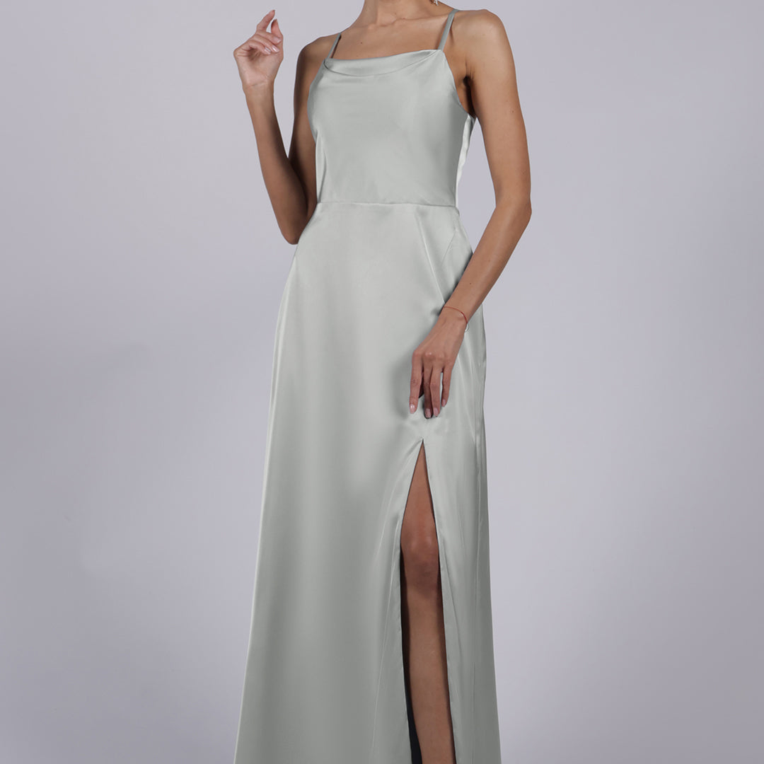 Square Collar Cowl Neck Spaghetti Straps Square Collar Side Split Maxi Dress