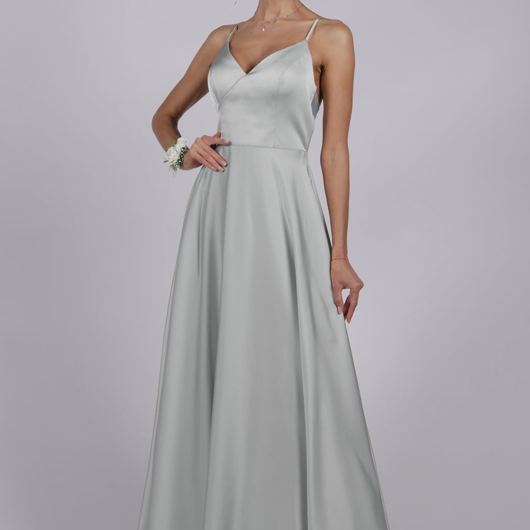 V-Neck Spaghetti Straps Cut-Out Maxi Bridemaid Dress