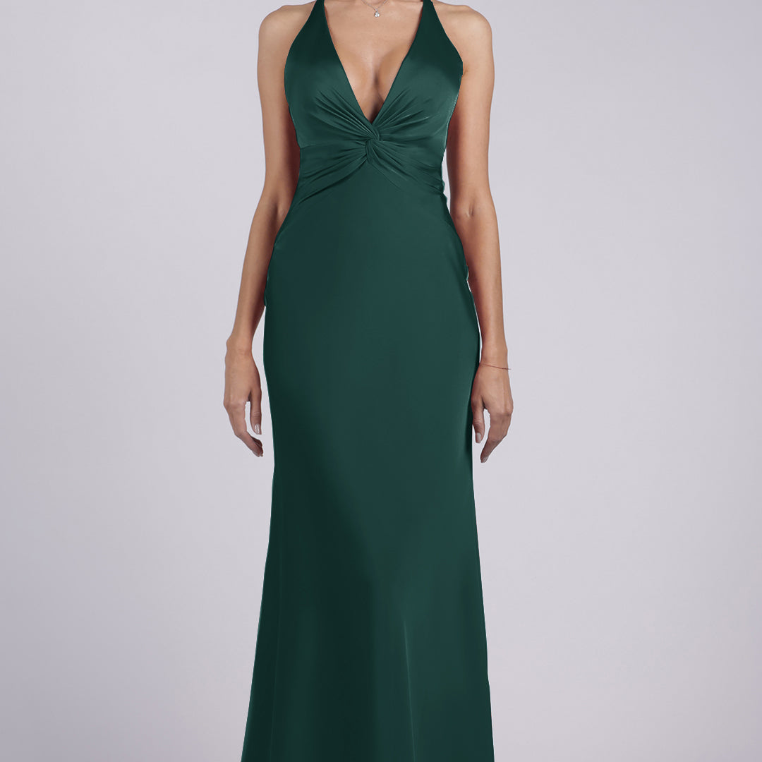 Robe longue élégante à col en V profond et dos nu