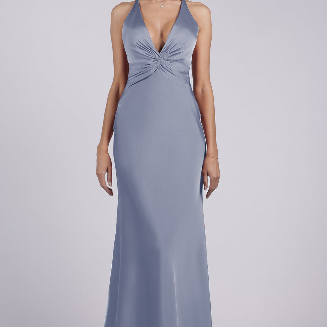 Robe longue élégante à col en V profond et dos nu