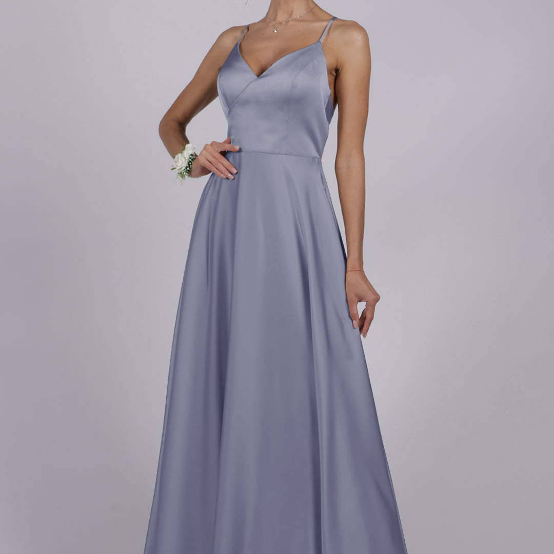 V-Neck Spaghetti Straps Cut-Out Maxi Bridemaid Dress