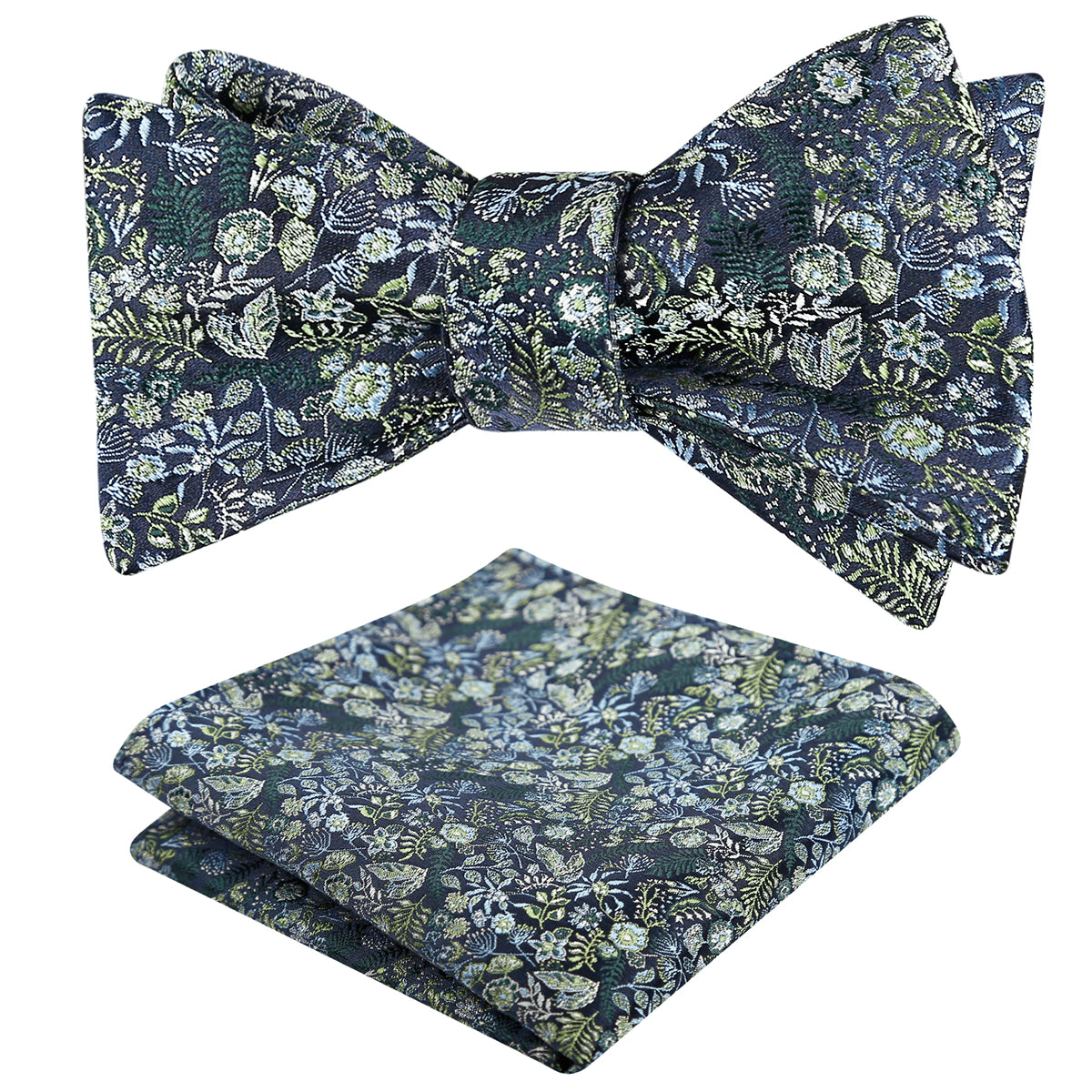 Mens 2pcs Self-tied Vintage Floral Leaf Pattern Bow Tie with Pocket Square Set-032