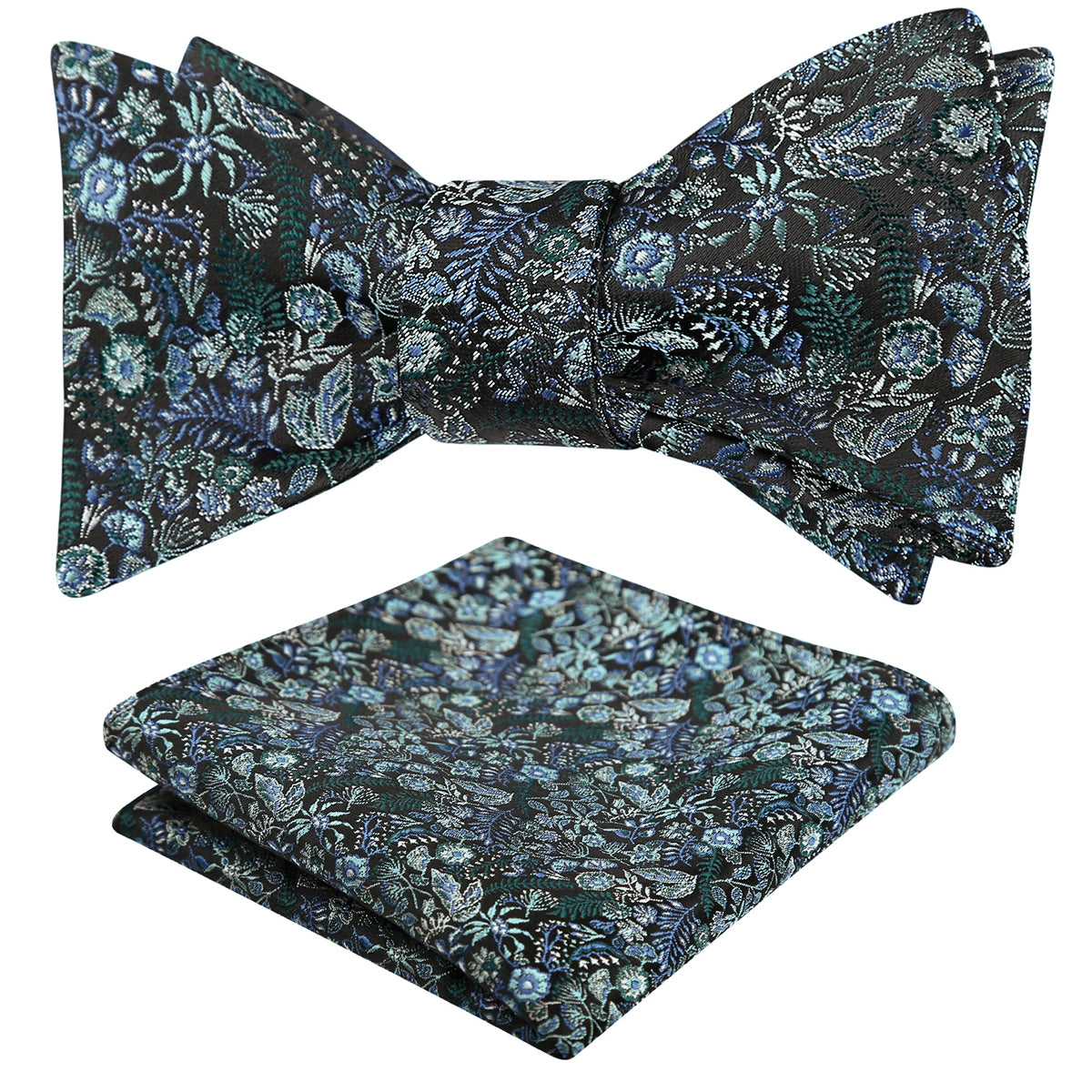Mens 2pcs Self-tied Vintage Floral Leaf Pattern Bow Tie with Pocket Square Set-032